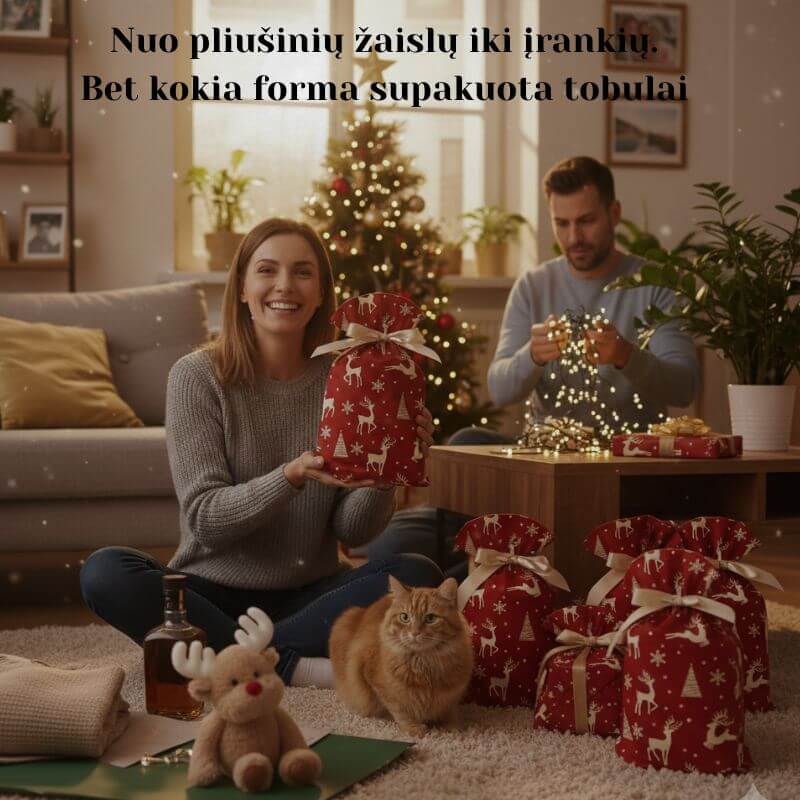 Dovanų maišeliai pakeičiantis pakavimą iš kančios į kelių minučių pramogą