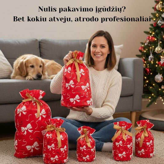 Dovanų maišeliai pakeičiantis pakavimą iš kančios į kelių minučių pramogą